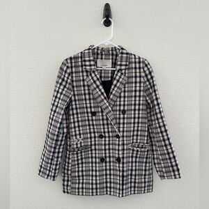 Pull & Bear Plaid Blazer Medium Double Breasted Academia Business Casual Preppy